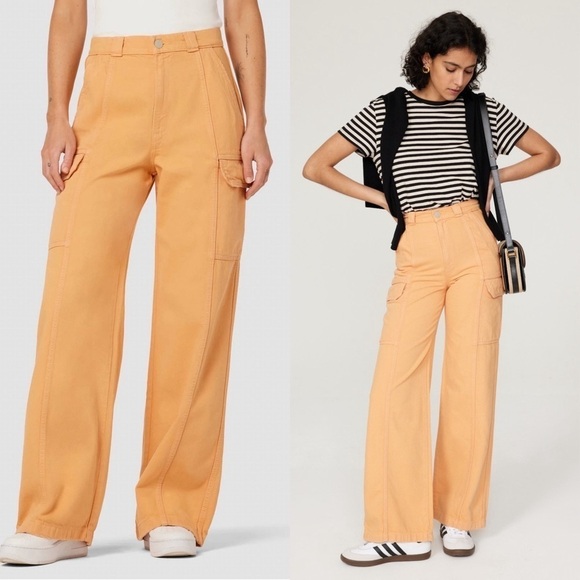 HUDSON JEANS 90s Orange Creamsicle High Rise Wide Leg Utility Cargo Pants 26 - Picture 2 of 9